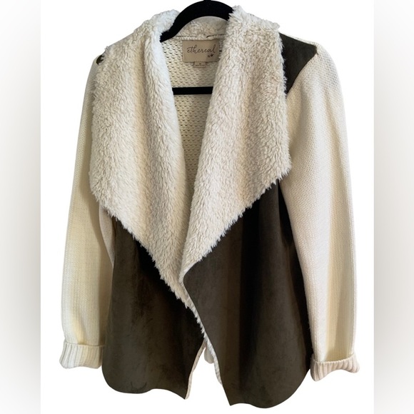 Ethereal faux fur, suede, knit open cardigan - Picture 1 of 7
